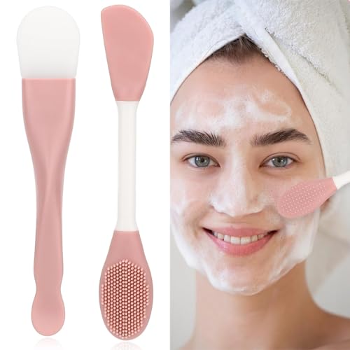 DILUSILK 2 Pcs Face Mask Applicator Set, Silicone Face Mask Brush, Flat/Spatula, Soft, Pink