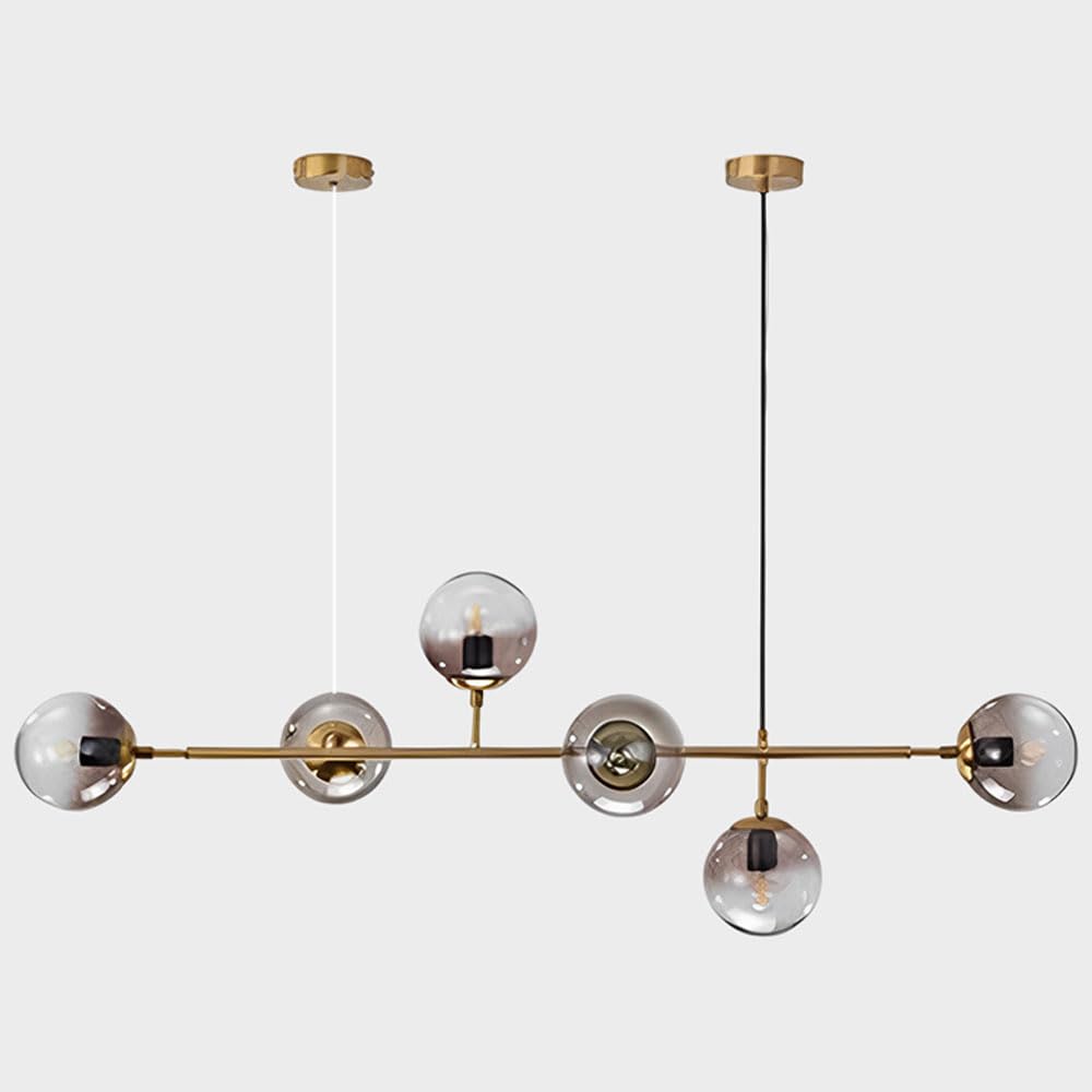 Suspension D'îlot De Cuisine Moderne 130 Cm G45 Lustre Minimaliste Lampe Suspendue Boule De Verre Réglable Éclairage Suspendu À 6 Lumières pour Salle À Manger Salon Cuisine Bureau