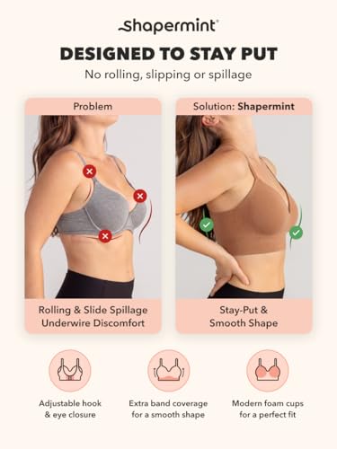 Image of SHAPERMINT Supportive Wireless Bras, Full Coverage, Comfortable with Support and Lift, Adjustable & Convertible Straps, Beige