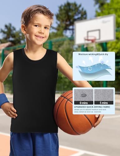 Boys Compression Tank Tops, 3 Pack Athletic Quick Dry Sleeveless Undershirts, Tagless Base Layer Shirt for Youth Kids4