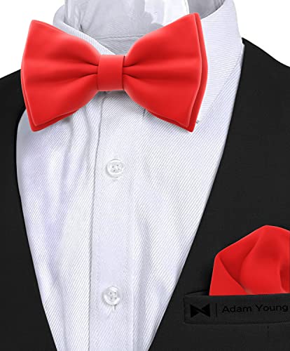 Image of Adam Young Men's Bow Ties with Handkerchief Pre-Tied Style Formal Satin Classic Bowtie for Tuxedo Faux Silk