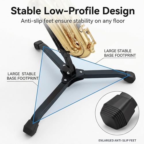 MoResolune Alto & Tenor Saxophone Stand, Foldable Tripod Sax Holder with Removable Clarinet/Flute Peg and Straight Sax Stand, Portable Metal Woodwind Display Rack with Soft Padding for Stage & Home