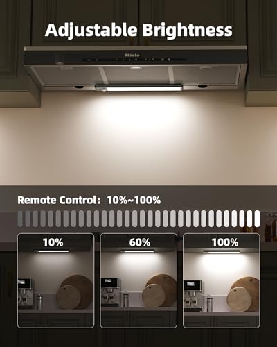 Image of EZVALO 6-Pack Under Cabinet Lighting, 1600mAh Motion Sensor Light, Black LED Closet Lights Wireless, 6500K Dimmable, Timer, Magnetic, with Remote Control for Kitchen, Closet, Stair