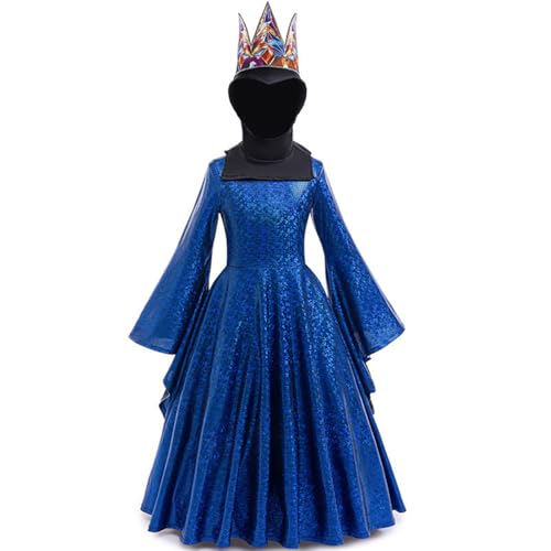 Girls Evil Queen Dress Set Witch Queen Costume with Crown Cape for Halloween Dress-Up4