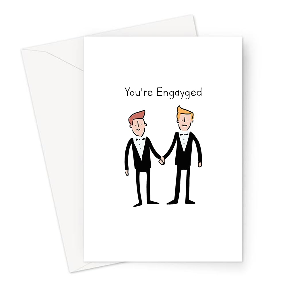 You're Engayged Greeting Card | Engagement Card for Gay Couple, LGBTQ+ You're Engaged Card, Congratulations You're Engaged Card for Gay Men, Two Grooms