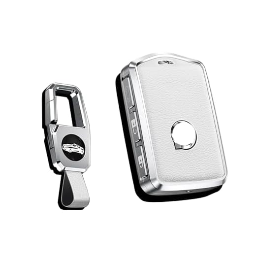 HIBEYO Nyckelfodral passar till Volvo Smart bilnyckel fodral skyddsfodral för Volvo XC60 XC70 XC90 C30 S60 S80 S90 V60 V70 V90 nyckelbox nyckelring läder sidoknappar vit