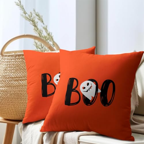 PAKAZA クッションカバー BOO 幽霊ちゃん ハロウィン 装飾 雑貨 ギフト ホテル 店舗用 家庭用 飾り 置物 アイテム 北欧 カーニバル インテリア 展示 2枚セット 55×55cm オフィス 背当て 枕カバー 座布団カバー ソファ用 車 お化け