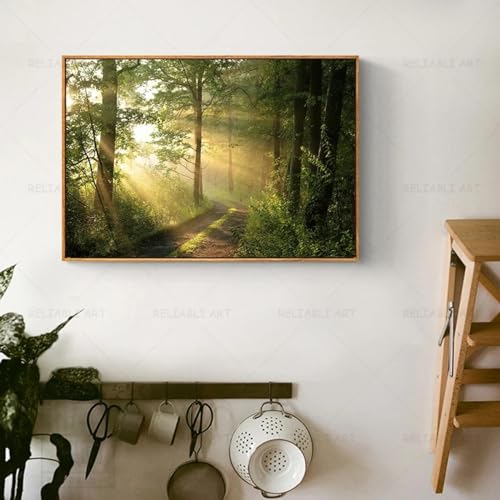 Peinture sur toile forêt ensoleillée pour créer un salon zen