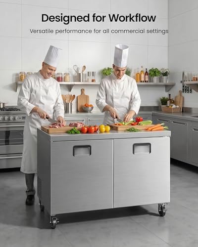 Image of 48 inch Worktop Refrigerator, 13 Cu.Ft Under Counter Fridge | Stainless Steel 2-Door Refrigerated Prep Station with Fan Cooling, Ideal for Restaurant, Bar and Kitchen Food Preparation