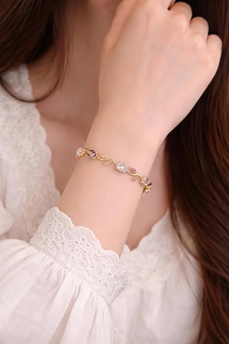 Image of Gold Snake Bracelet Watch for Women in Golden Purple Colour, Black Teardrop Dial Analog Watch, Designer Jewellery Style, Party, Wedding