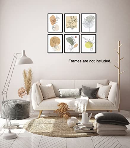 Abstract Line Floral Wall Art - Minimalist 6 Pieces Bohemian Flower Picture Posters Boho Geometric Artwork Unframed 8X10 Inch Prints Paper Paintings For People Living Room Bathroom Bedroom Home Decor #TOP3