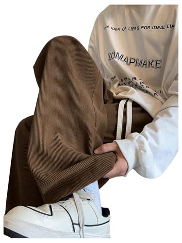 Verdusa Men's Casual Corduroy Pants Streetwear Straight Leg Loose Trousers with Pockets