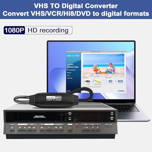 Image of MICROWARE VHS to Digital Converter 1080P,USB Video Capture Card Device,RCA to USB,Converter VHS to Digital,Video Converter for VHS VCR Hi8 Mini DV to Digital,for Tape Player Camcorder PC TV DVD Mac