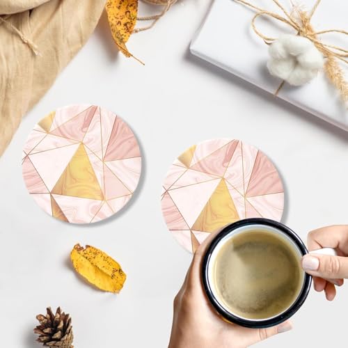 Image of Modern Wood Coasters with Holder Absorbent Drink Coaster Set of 6 Pink Golden Wood Cup Coasters Gift Decorative Coffee Table Coasters Cute Bar Coaster Beverages Tea Cork Coasters