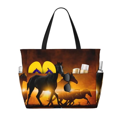 Sac à bandoulière pour femme imprimé chevaux noirs nuages rougeoyants