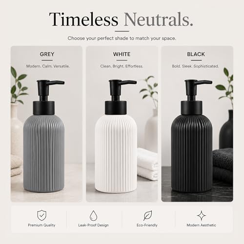 Image of Rioware Outdoor Living Ceramic Liquid Soap Dispenser, 300ml, Multipurpose Refillable for Hand Wash, Dish Wash, Shampoo, Kitchen, Bathroom, and Household Use Pack of 1- Soild Grey