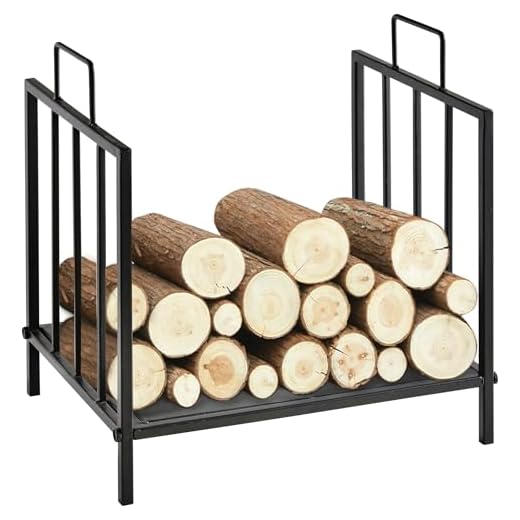 Outsunny Estante de Leña para Chimenea Tradicional Leñero Interior y Exterior Almacenaje para Madera Soporte para Leña con Asas Diseño Elevado 44,5x33x46,5 cm Negro