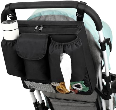 Accmor Stroller Organizer, Universal Large Capacity Stroller Bag Caddy Organizer Accessories for Uppababy, Nuna, Doona, Britax Strollers, Black