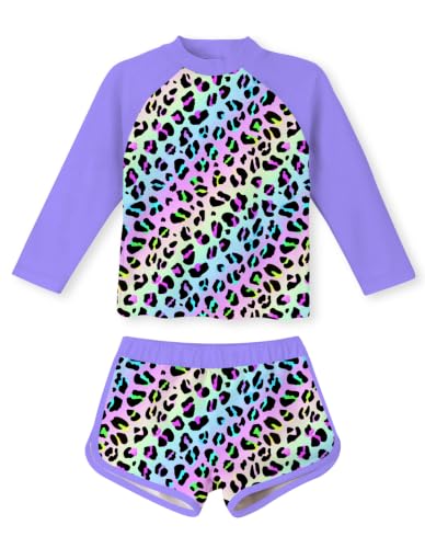 Image of TUONROAD Girls 2 Pieces Rash Guard Swimsuit Long Sleeve Tankini for 4-10 Years