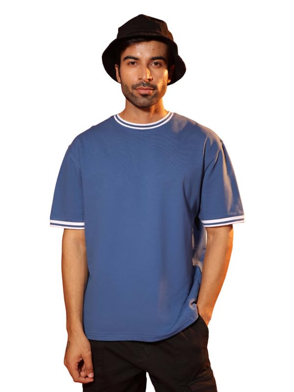 Image of SUBTRACT Round Neck Oversized T Shirt for Men | 100% Organic Cotton Oversized Tshirt | Contrast Rib Details & Comfort Fit