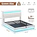 ADORNEVE Lift Up Storage Queen Bed Frame with LED Lights, Hidden Storage Headboard and Charging Station, Upholstered Platform Bed, LED Bed with Hydraulic, No Box Spring Needed, Creamy White