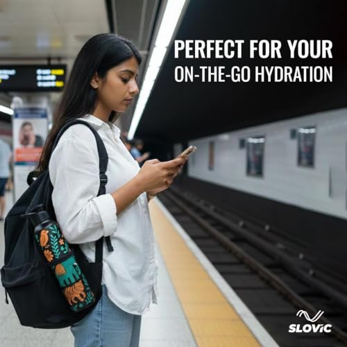 Image of SLOVIC Steel Water Bottle 1 Ltr | Incredible India Design Fridge Water Bottle | 100% BPA Free & leak-Proof | Sipper Water Bottles for Adults | Ideal for Gym, Sports & Camping