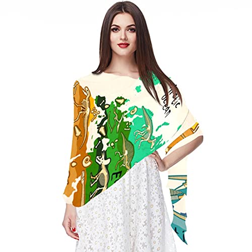Foulard en mousseline de soie femme multicolore écharpe imprimée carte de la Chine chic
