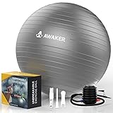 AWAKER Exercise Ball(55-75cm) Anti-Burst Yoga Ball Chair with Quick Pump for Stability, Fitness, Balance, Yoga, Core, Desk Chairs & Home Gym Exercise Ball - Workout Guide Included