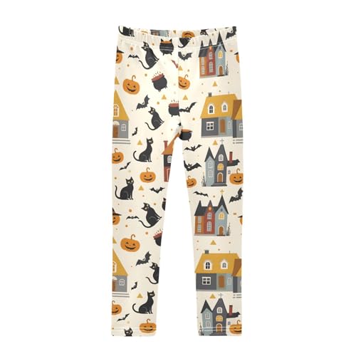 Kitten House Halloween Girls Leggings Ultra Soft Compression Yoga Gym Pants for Kids 4-10T