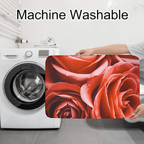 Rote Rose Blume Badezimmer Teppich Sets von 3 rutschfesten Badematten, Konturmatte und WC-Deckelabdeckung Duschmatten Badteppich für Badewanne Dusche und Badezimmer – Bild 8