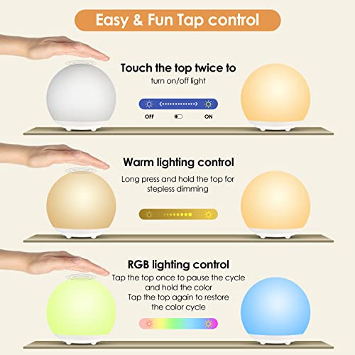 Morfone Night Light For Kids Baby Night Light With Soft Warm Light & Auto 8 Color Changing Dimmable Rechargeable Nursery Night Light With Touch Control & Timer Setting For Breastfeeding Up To 200H #TOP5