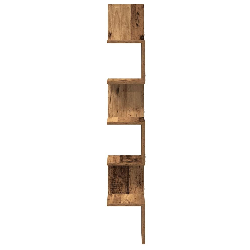 Wandregal Eckregal aus Holzwerkstoff Altholz Optik 20x20x127 5 cm mit 60 kg Tragkraft Platzsparendes Bücherregal für Wohnzimmer Schlafzimmer und Badezimmer