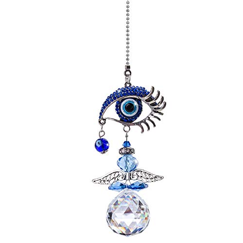 Home Decor Evil Eye Hanging Wall Hanging for Diwali Gifts/Perfect for Car Hanging Crystal Angel Suncatcher with Turkish Blue Evil Eye Rainbow Maker
