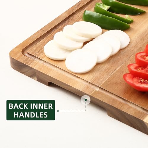 Tabla de Cortar de Madera de Acacia GarveeHome, 45,7 cm x 30,5 cm, con Ranura Profunda para Jugos y Asas Internas, Ideal para Carnes, Verduras y Frutas miniatura 5