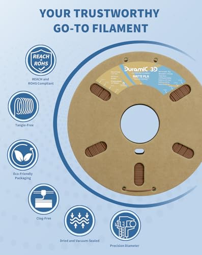 Image of DURAMIC 3D Matte PLA Filament 1.75mm Chocolate Brown, 1kg Cardboard Spool Matte Finish 3D Printer Filament PLA 1.75mm Dimensional Accuracy 99% + /- 0.03 mm, Printing with FDM 3D Printer