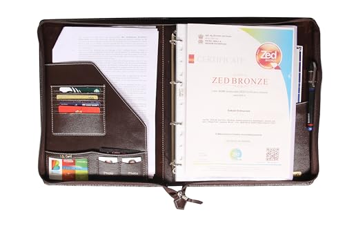 Image of Sukeshcraft PU Multiuse 25 File Sleeve for Documents, Certificates, FDRs | A4 Size Portfolio Document Holder for Office, Home, School & Sports Use (Grain Coffee Brown)