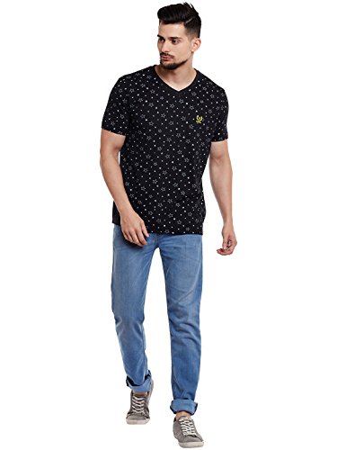 Image of Printed V Neck Cotton Tshirt for Men(Pack of 1)-VEE-Print-NO.1-01-BLK-P-P3230