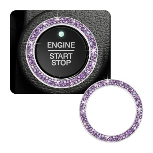 Image of Car Bling Crystal Rhinestone Engine Start Ring Decals, Sparkling Diamond Car Push Start Button Ignition Ring Sticker, Auto Key Ignition Knob Ring Decoration for Women Girls (Purple)