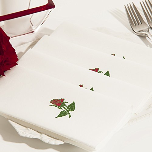 Dinner Napkins – Decorative Napkins – Cloth Like & Disposable – Elegant & Durable – Soft & Absorbent – Large 19”X17” – Packaged For Easy Storage – Box Of 60 – By Simulinen (Single Rose) #TOP1