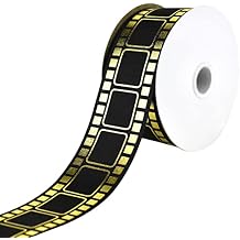 Homeford Movie Film Strip Themed Ribbon, 1-3/8-inch, 25-Yard, Black/Gold