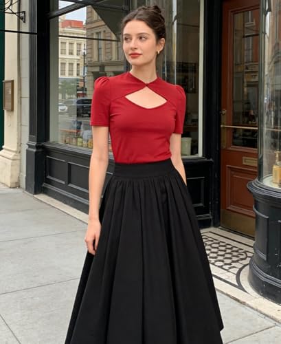 Image of Belle Poque Women's Hollowed-Out Tops 1950s Retro Vintage Short Sleeve Cotton Blouse