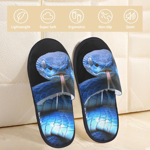 Blue Viper Snake Print Women Slippers Home Furry Shoes Keep Men Couples Shoes Warm For Women-3