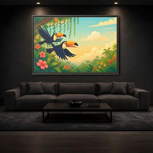 Tableau cartoon oiseaux toucans cadeau de naissance original