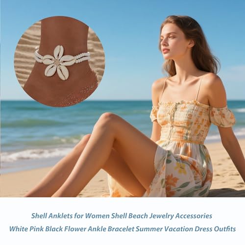 Elegant Shell Anklets for Women - Beach-Inspired White, Pink, and Black Flower Ankle Bracelets for Summer Vacation Outfits - Image 4