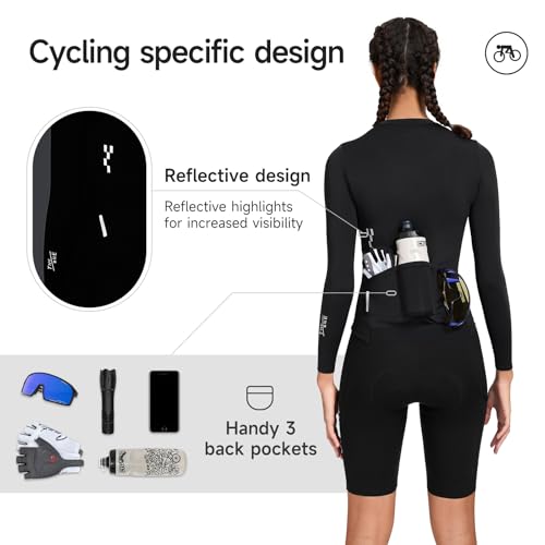 Santic Camisa feminina de ciclismo de manga comprida com zíper completo FPS 50+ Bike Jersey com bols