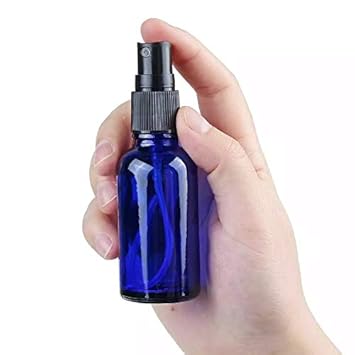 [ Set of 4 PCS] 30 ML Blue Glass Mist Bottle Round Bottle with Spray Pump for Multi use for DIY Perfume, Essential Oils, Blends, Aromatic Water, Beauty Products