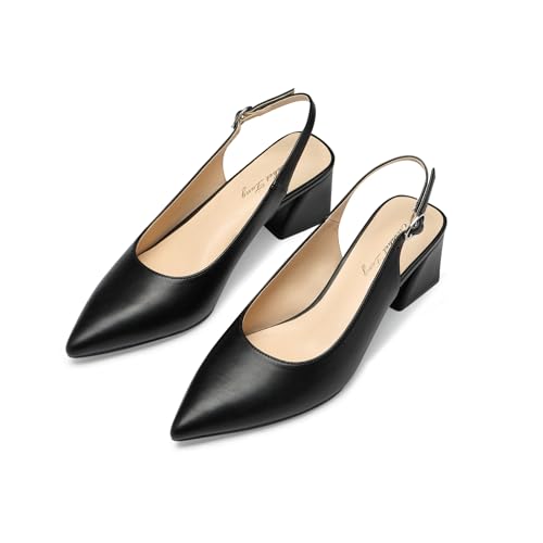 Image of GENSHUO Women's Slingback Closed Toe Block Chunky Low Heel Pumps - 2.36 Inches Office Wedding Party Dress Shoes
