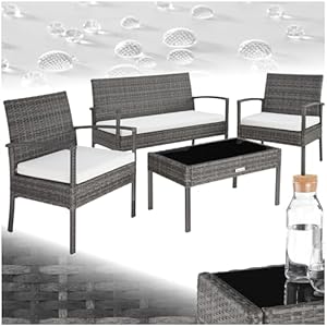 tectake® Poly Rattan Gartenmöbel wetterfest, Gartenset mit 2X Sessel, 1x Gartenbank, 1x Tisch, Outdoor Lounge Möbel Set für Garten, Terrasse und Balkon - grau