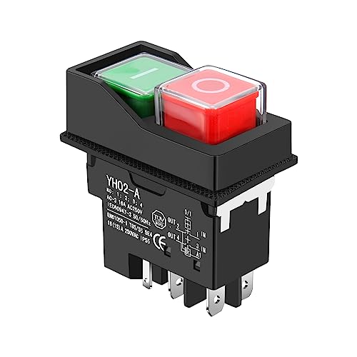 Gokelomg Notausschalter Wasserdichter Sicherheitsschalter KJD17 YH02-A KLD28 CK21 DZ-6 Elektromagnetischer Schalter Motorschutzschalter für Betonmischer und Werkstattmaschinen 5 PIN 200V-250V 16A IP55