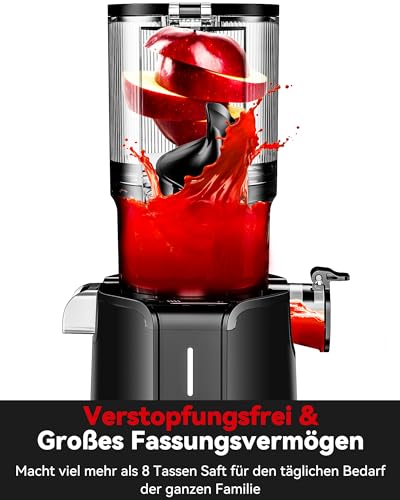 LINKChef Schnellreinigungs Entsafter, NO-Prep Entsafter Gemüse und Obst, Blitzreiniger Saftpresse Slow Juicer Testsieger mit Einfacher Installation, BPA Frei, 115mm, 1.2L, 200w Schwarz – Bild 6